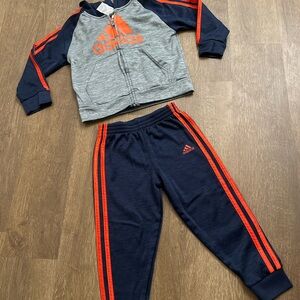 Adidas Gray Tracksuit with Bold Orange Logo